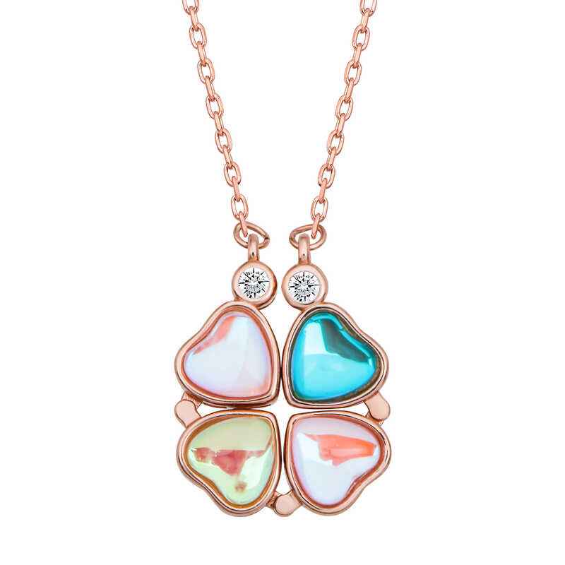 Rose Plated Openable Clover Women's Silver Necklace