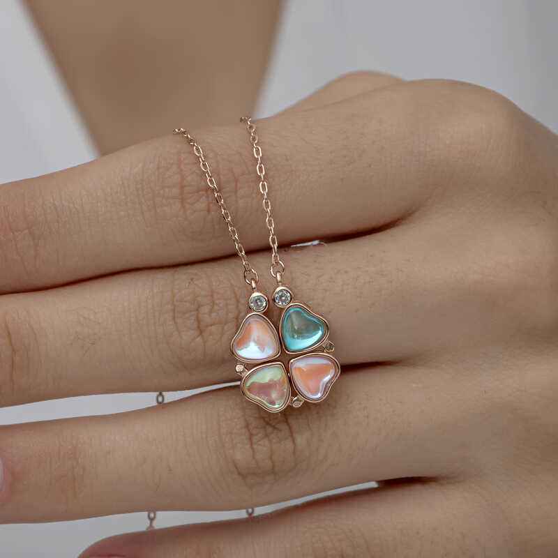 Rose Plated Openable Clover Women's Silver Necklace