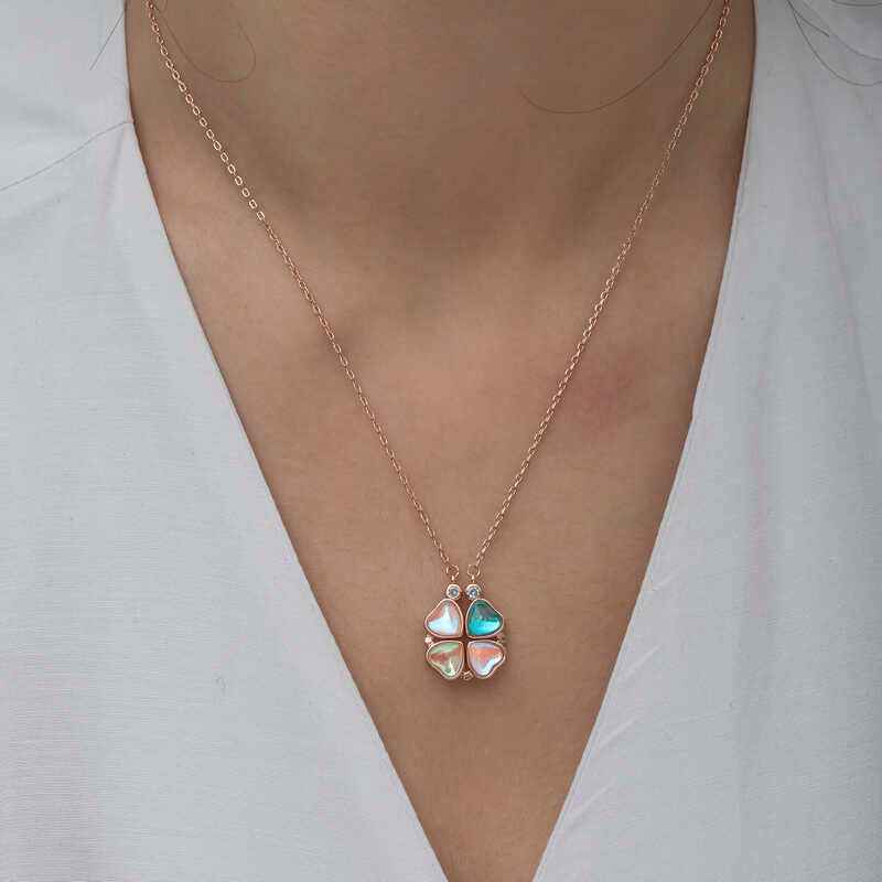 Rose Plated Openable Clover Women's Silver Necklace
