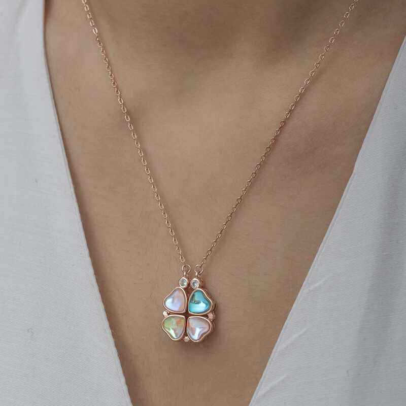 Rose Plated Openable Clover Women's Silver Necklace