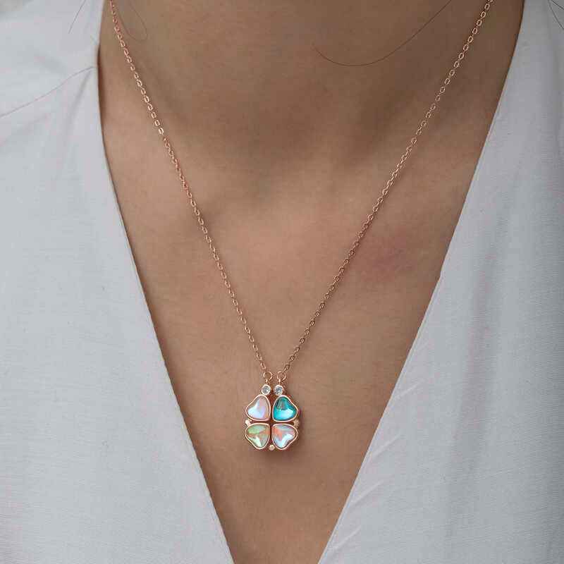 Rose Plated Openable Clover Women's Silver Necklace