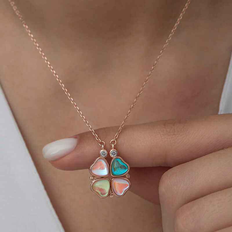Rose Plated Openable Clover Women's Silver Necklace