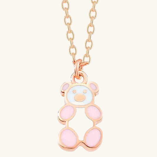 Rose Colored Teddy Bear Women's Silver Pendant