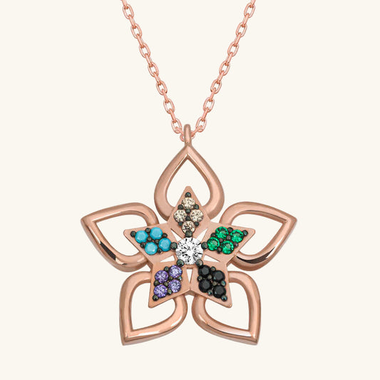 Rose Farbe Stein Blume frauen Silber Halskette
