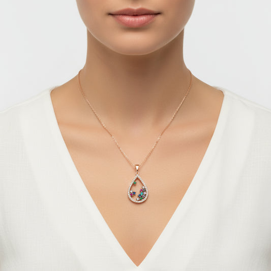 Rose Stone Drop Damen Silber Halskette