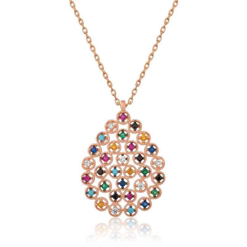 Rose Colored Stone Drop Silver Pendant