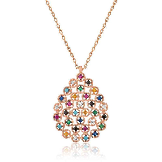 Rose Colored Stone Drop Silver Pendant