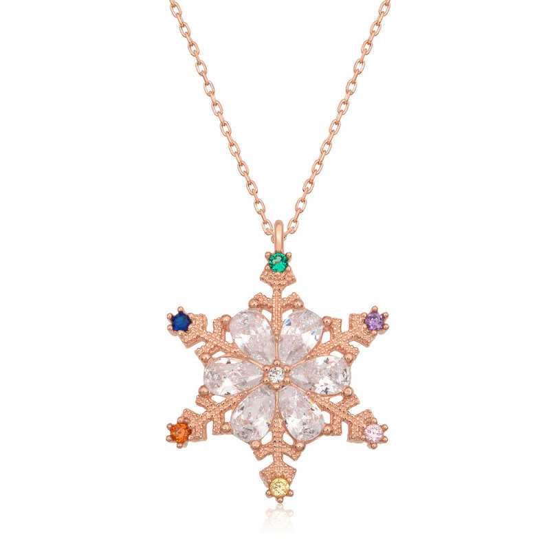 Collier en argent pour femme avec flocon de neige et pierre rose
