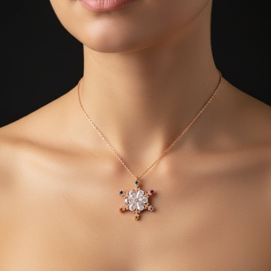 Roséfarbene Schneeflocke-Damen-Silberkette
