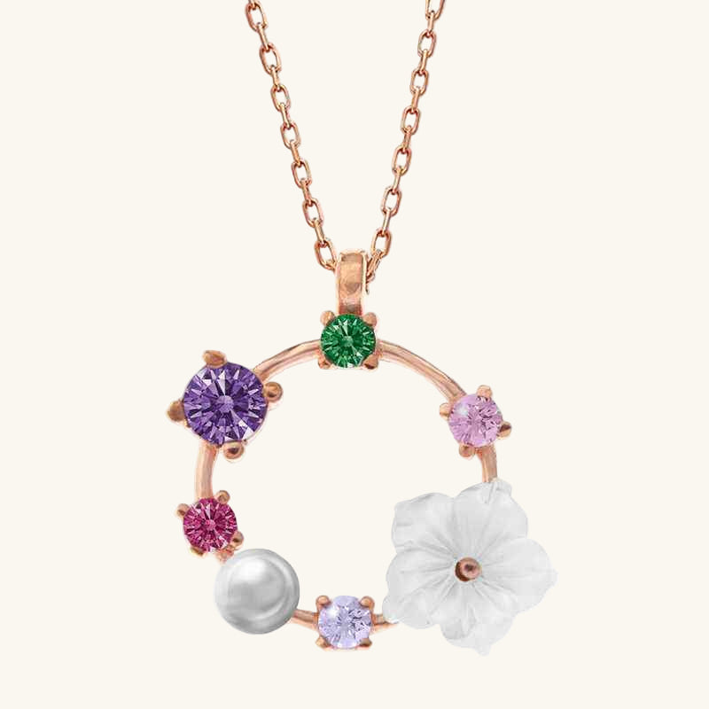 Rose Colored Stone Magnolia Flower Women's Silver Pendant
