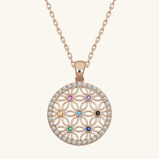 Rose Plated Stone Flower of Life Women's Silver Pendant