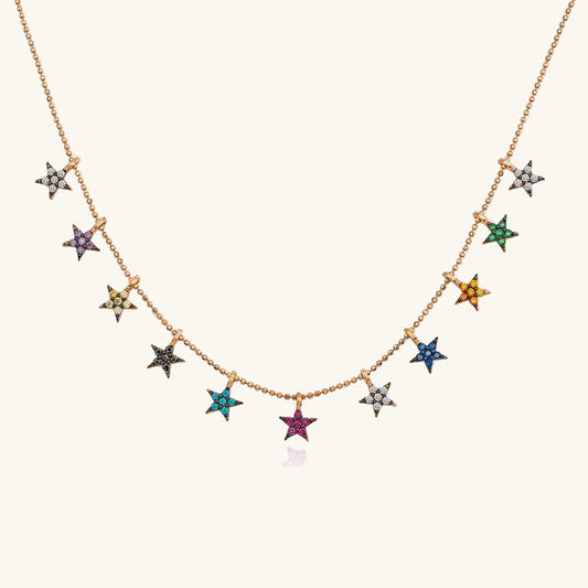 Rose Colored Stars Women's Silver Necklace
