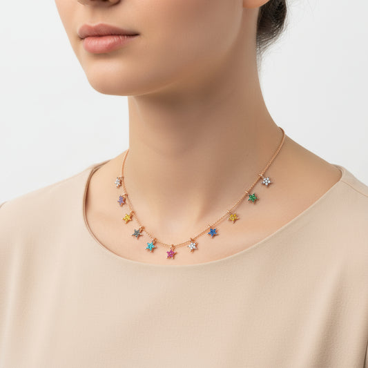 Collier en argent pour femme avec étoiles roses