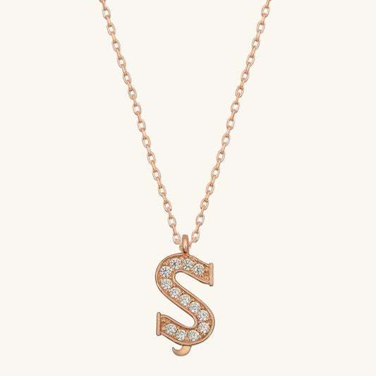 Rose Plated Letter S Women's Silver Necklace