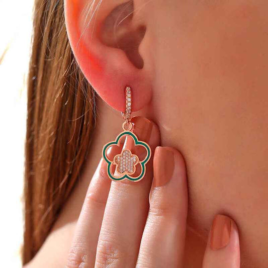 Rose Plated Pendant Flower Pattern Women's Silver Earrings