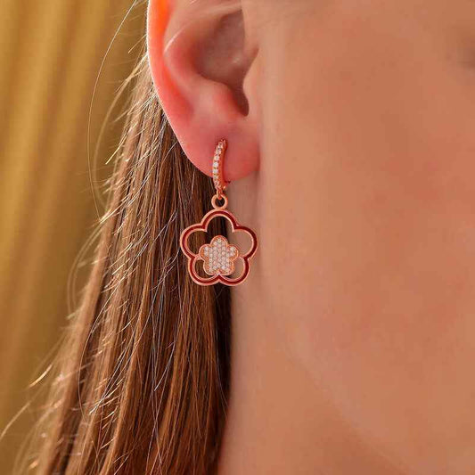Rose Plated Pendant Flower Pattern Women's Silver Earrings