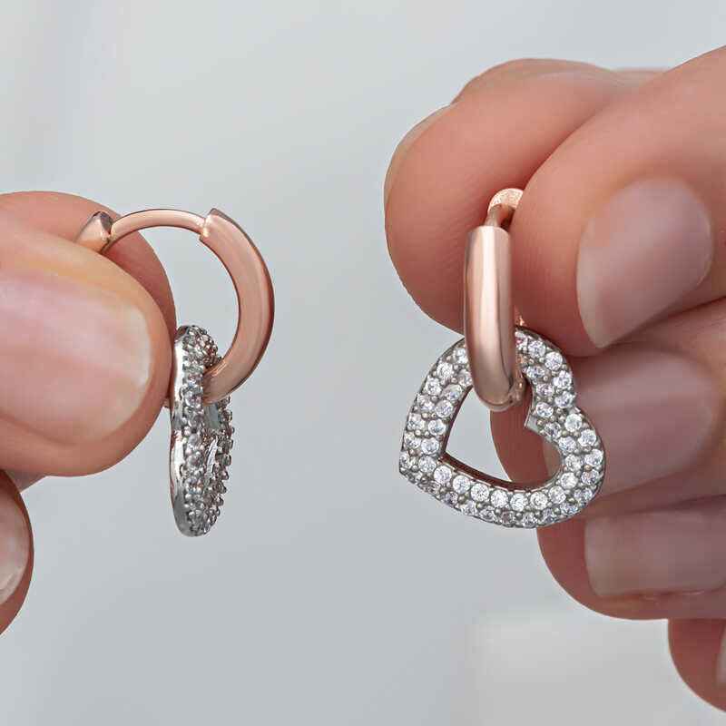 Rose Plated Dangling Heart Women's Silver Earrings