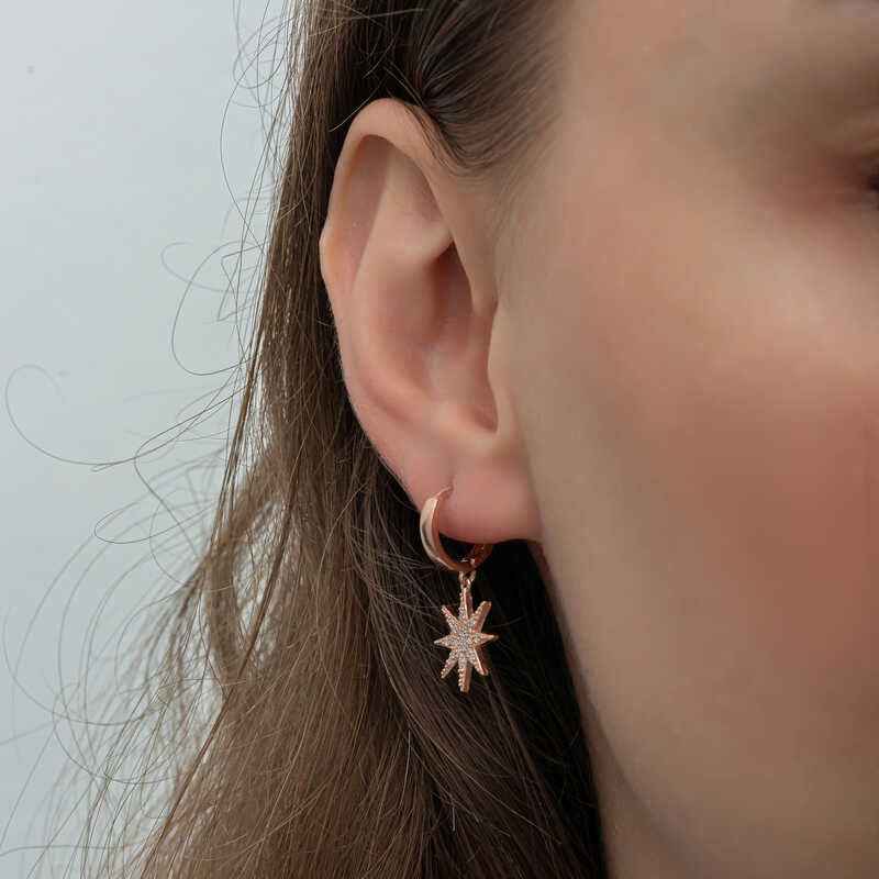 Rose Plated Pendant North Star Women's Silver Earrings