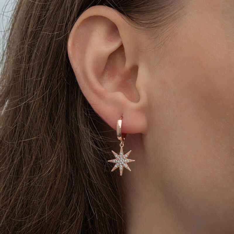 Rose Plated Pendant North Star Women's Silver Earrings