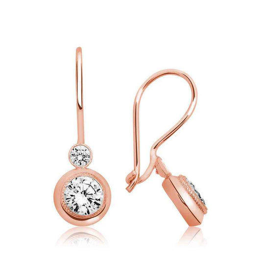 Rose Plated Single Stone Dangle Silver Earrings