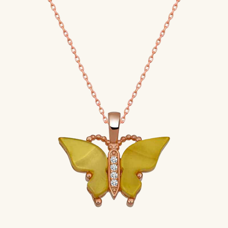 Rose Gold Plated Tiger's Eye Stone Butterfly Women's Silver Necklace