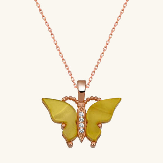Rose Gold Plated Tiger's Eye Stone Butterfly Women's Silver Necklace