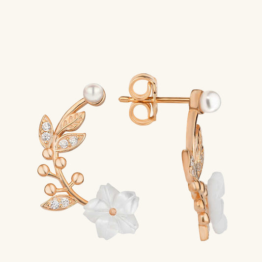 Boucles d'oreilles à tige en argent plaqué rose pour femme avec fleur en nacre