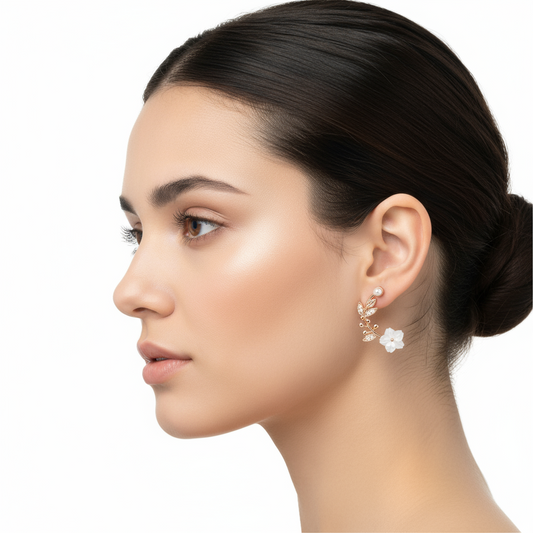 Boucles d'oreilles à tige en argent plaqué rose pour femme avec fleur en nacre