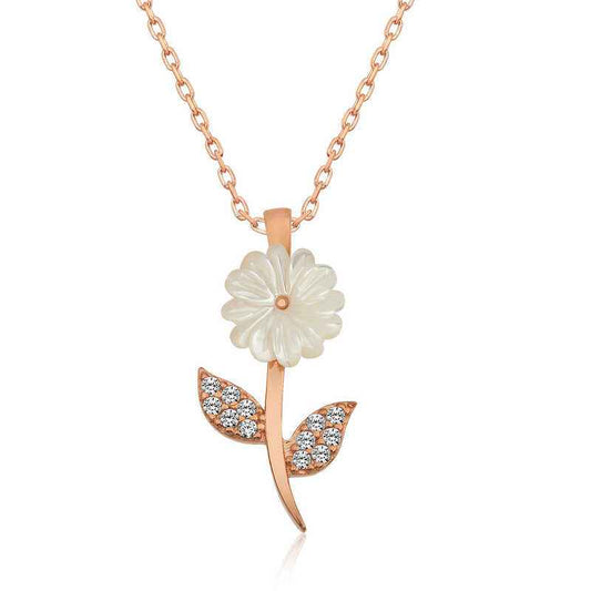 Rose Plated Mother-of-Pearl Flower Silver Necklace