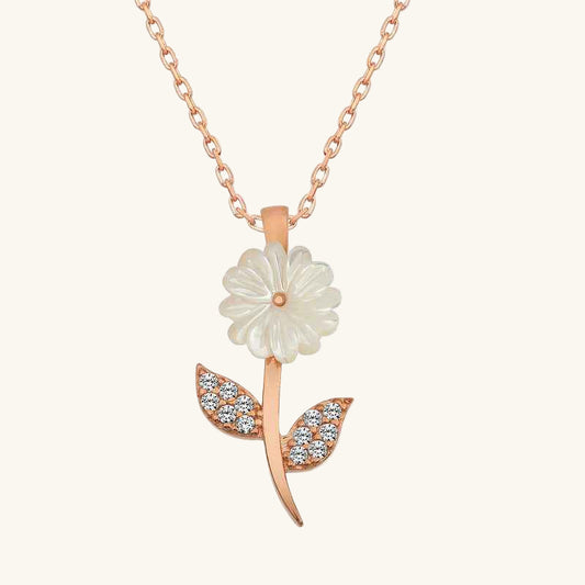 Rose Plated Mother-of-Pearl Flower Silver Necklace