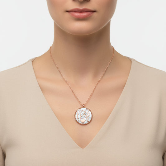 Rose Gold Plated Mother Child Love Pearl Stone Silver Necklace