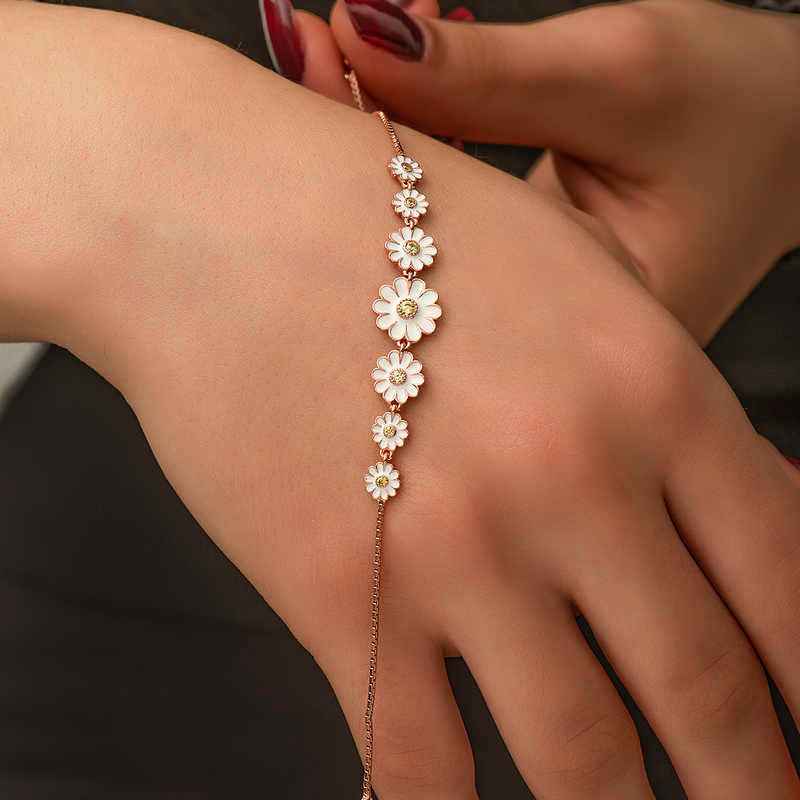 Rose Plated Daisy Chain Women's Silver Bracelet