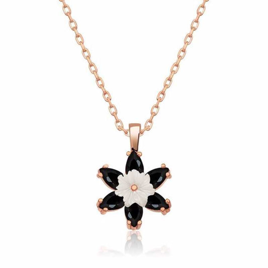Black Lotus Flower Rose Gold Plated Silver Necklace