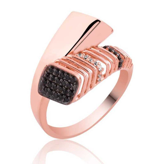 Damen-Silberring mit schwarzem Stein und Roségold