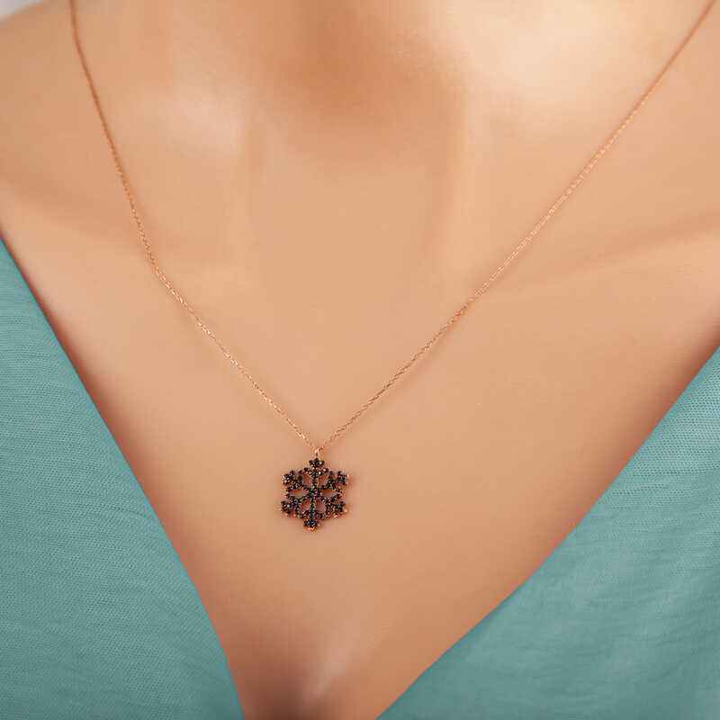 Rose Plated Black Stone Snowflake Women's Silver Pendant