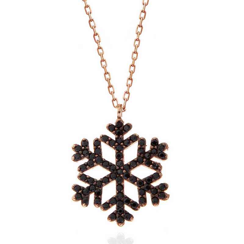 Rose Plated Black Stone Snowflake Women's Silver Pendant
