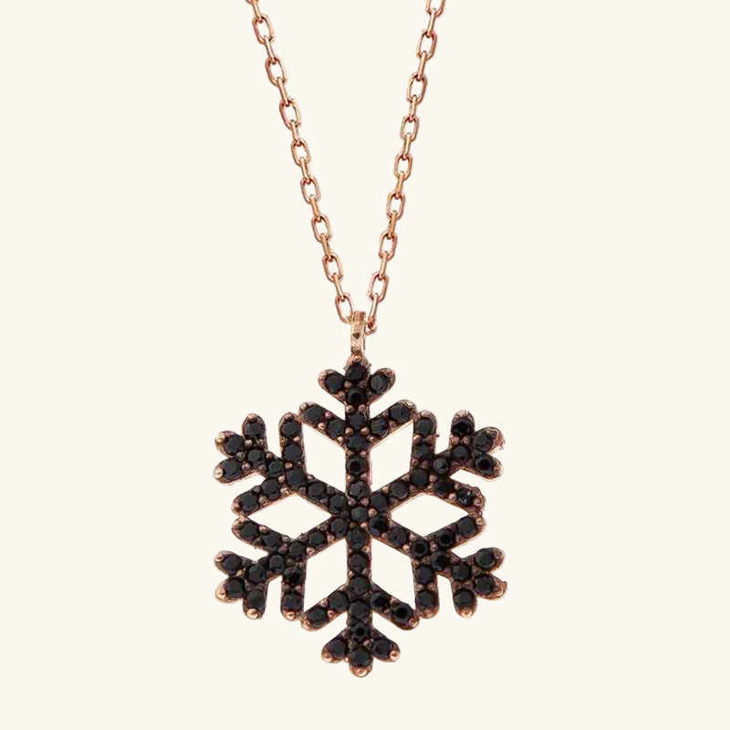 Rose Plated Black Stone Snowflake Women's Silver Pendant