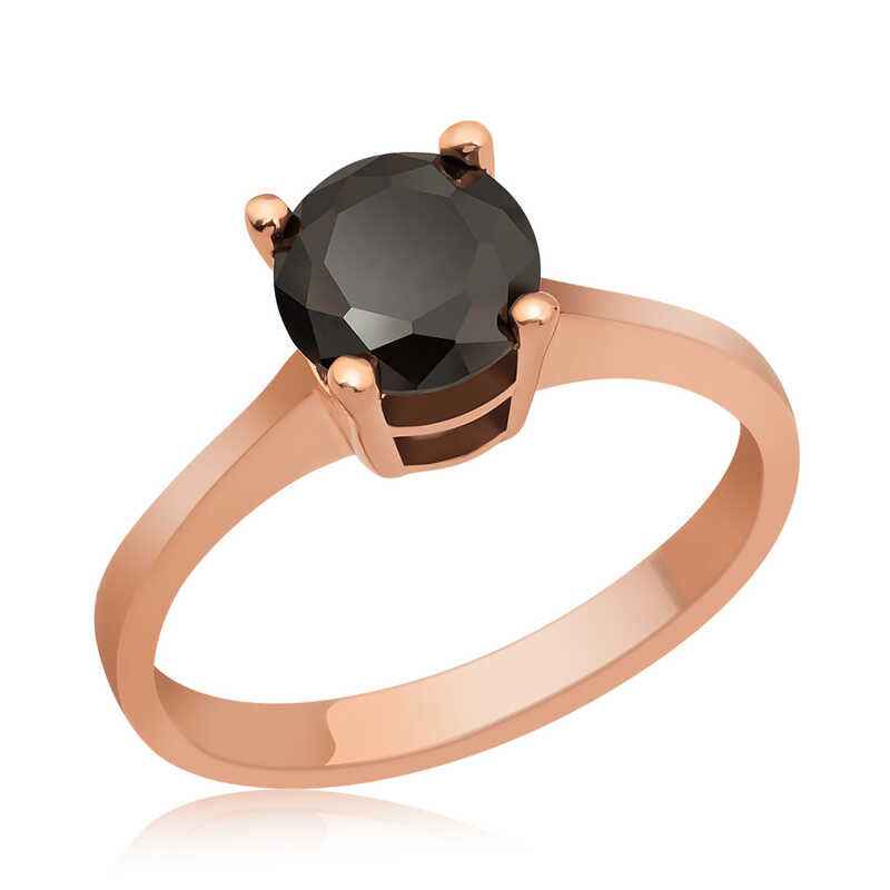 Rose Plated Black Solitaire Silver Ring