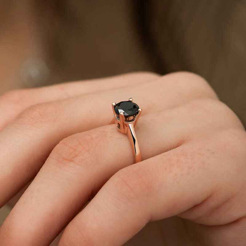 Rose Plated Black Solitaire Silver Ring
