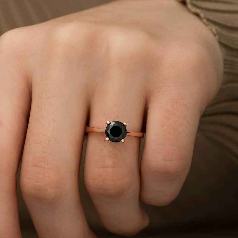 Rose Plated Black Solitaire Silver Ring