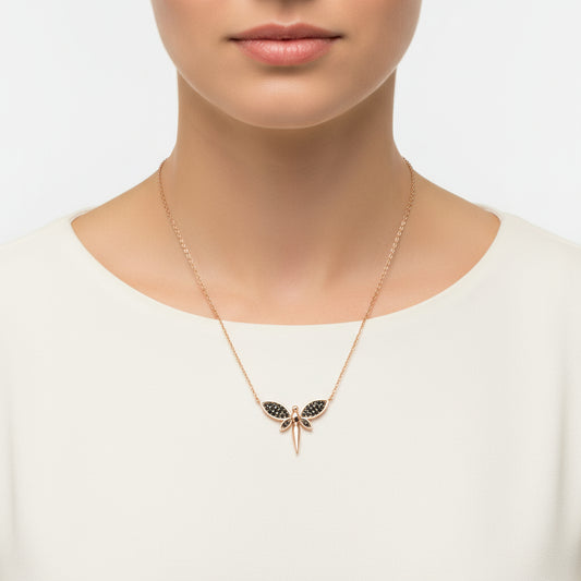 Schwarze Libelle Rosé vergoldete Silber Damen Halskette