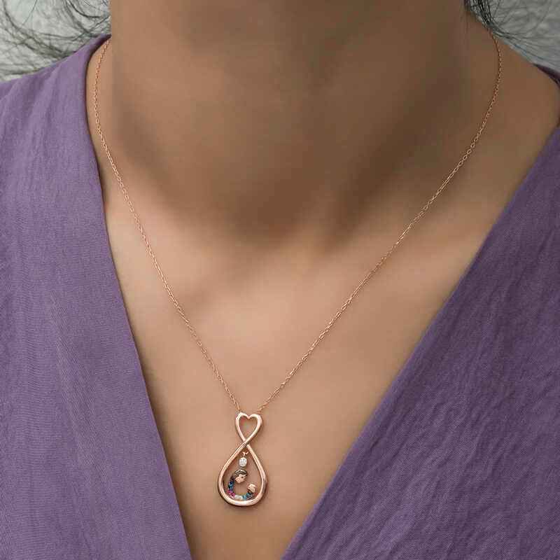 Rose Plated Infinite Heart Mother & Child Silver Necklace