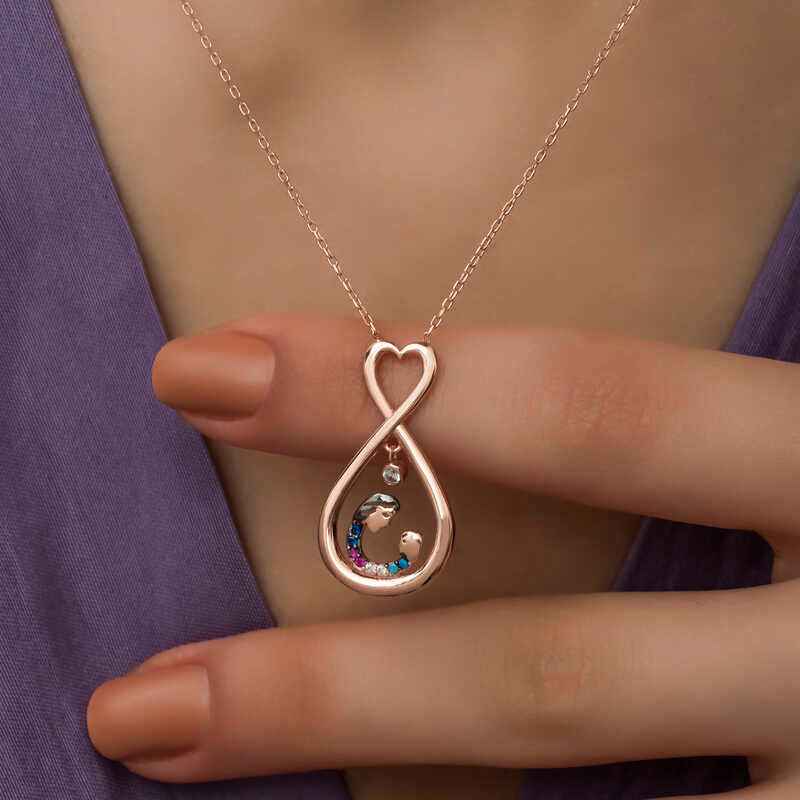 Rose Plated Infinite Heart Mother & Child Silver Necklace