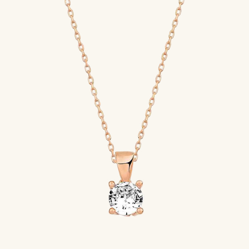 Rose Plated Single Stone Silver Necklace