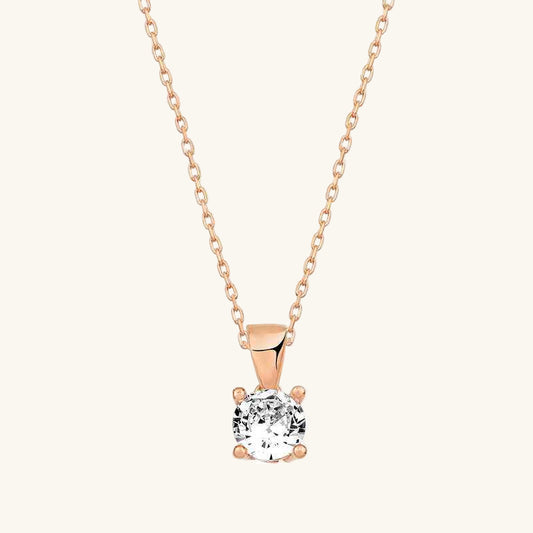 Rose Plated Single Stone Silver Necklace
