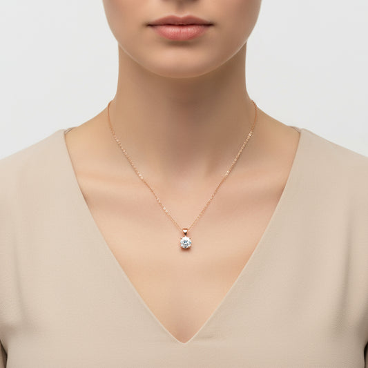 Rose Plated Single Stone Silver Necklace