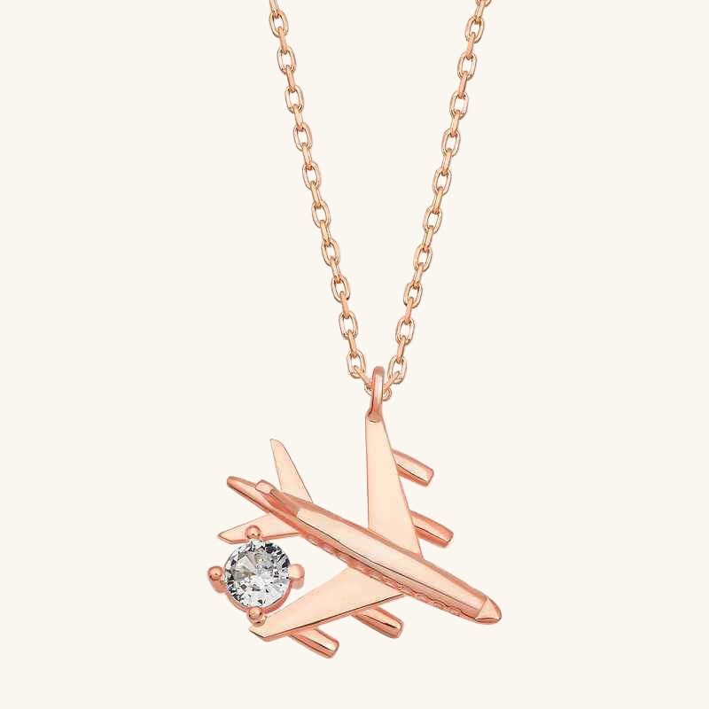 Single Stone Airplane Women's Rose Plated Silver Necklace