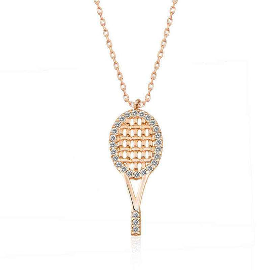 Rose Gold Plated Tennis Racket Women's Silver Necklace