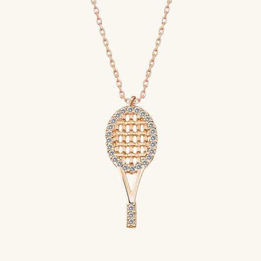 Rose Gold Plated Tennis Racket Women's Silver Necklace