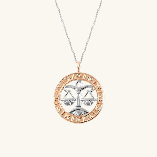 Rose Gold Plated Libra Zodiac Silver Necklace